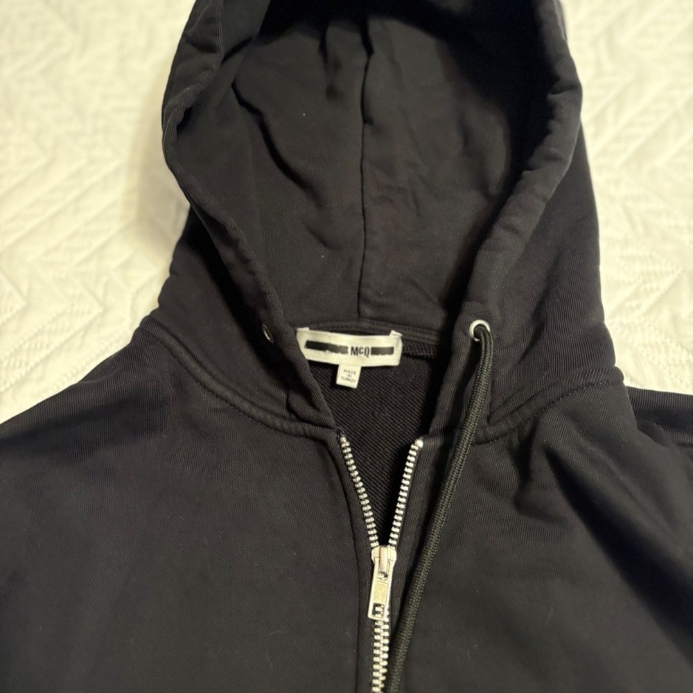 Alexander McQueen Black Zip-Up Hoodie with White Sleeve Text - Picture 6 of 6